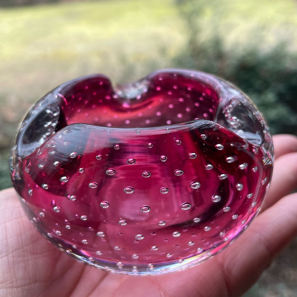 Murano Cranberry Red Bullicante Vintage Glass Ashtray - Picture 3 of 13